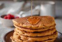 Fluffy Vegan Pumpkin Pancakes with Warm Spice Syrup