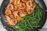 Skillet Chili Shrimp with Blackened Green Beans and Blood Orange Butter Sauce