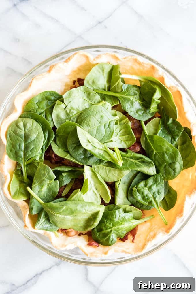Classic French Quiche Recipe: Flaky Crust and Creamy Filling 9 Pie crust with spianch, tomato, and goat cheese.