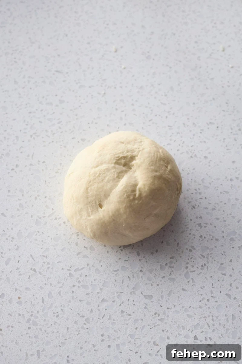 Dough after kneading on a work surface.