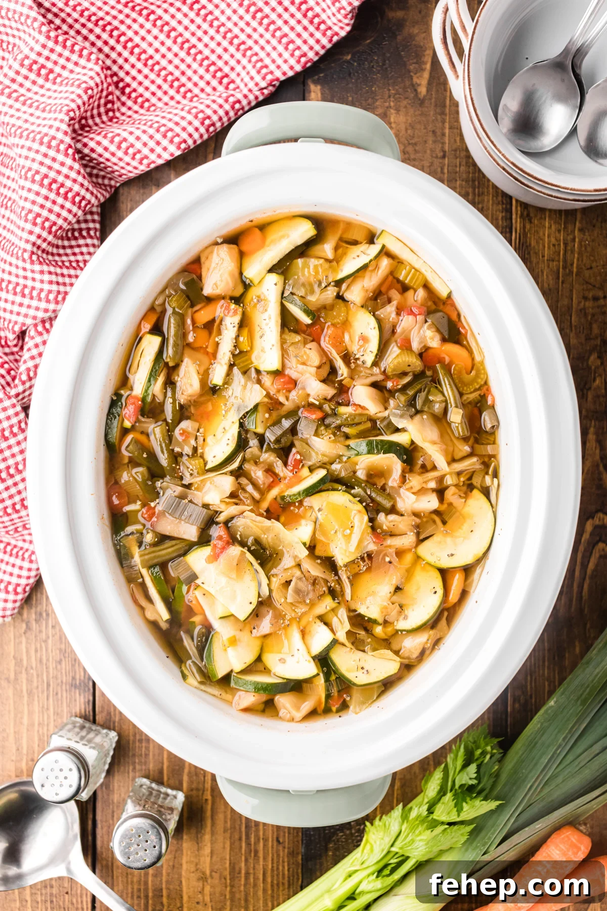 Slow cooker weight loss soup after cooking.