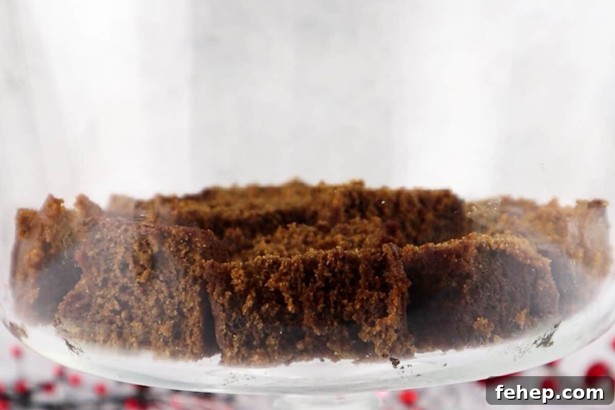 Gingerbread Trifle Recipe: Festive Layered Dessert for Holidays 14 adding first layer of gingerbread cake to bottom of trifle dish.