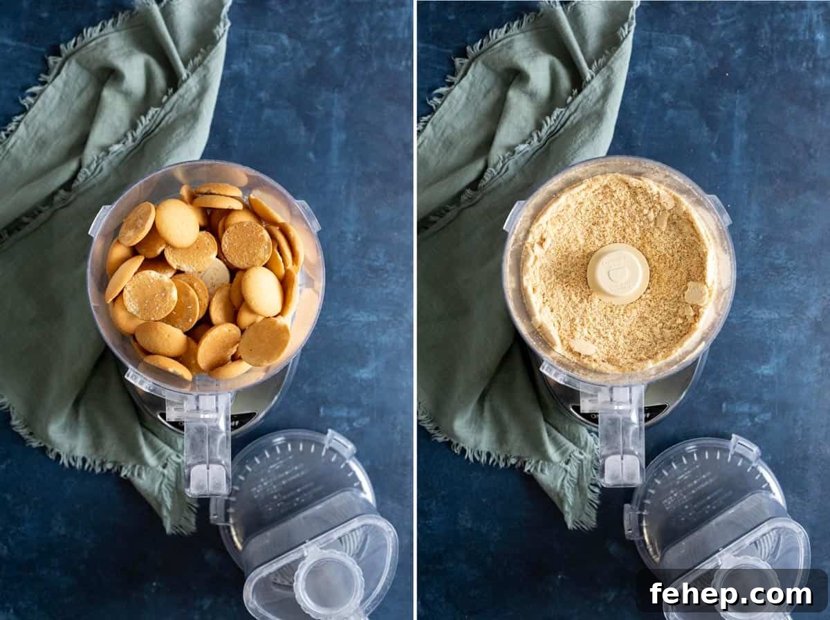 Vanilla Wafer Crust Recipe: Quick No-Bake Pie and Cheesecake Crust 4 Grinding vanilla wafer cookies in a food processor.