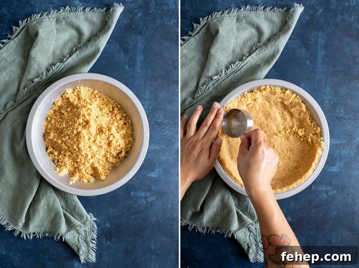 Vanilla Wafer Crust Recipe: Quick No-Bake Pie and Cheesecake Crust 6 Pressing pie crust mixture into a pie dish.