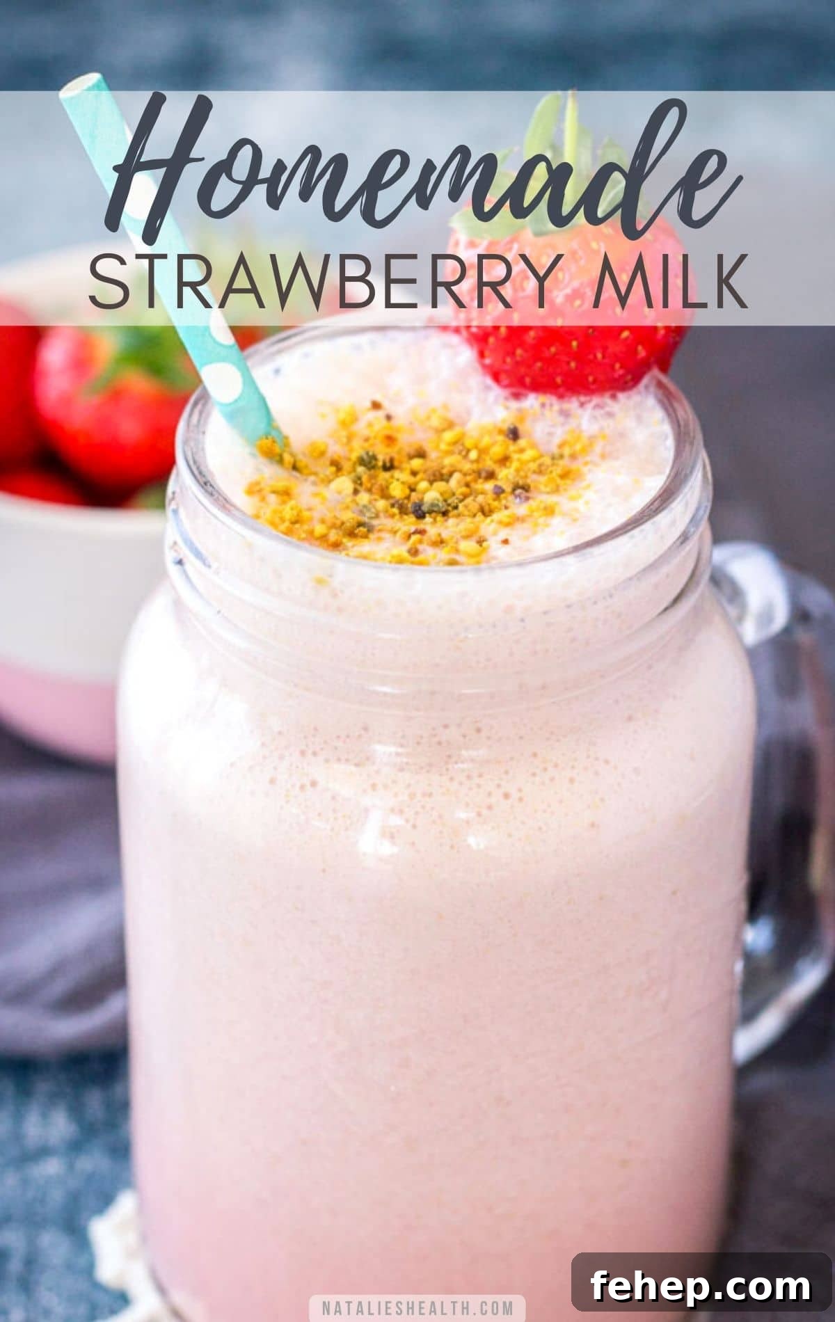 Homemade Strawberry Milk PIN image