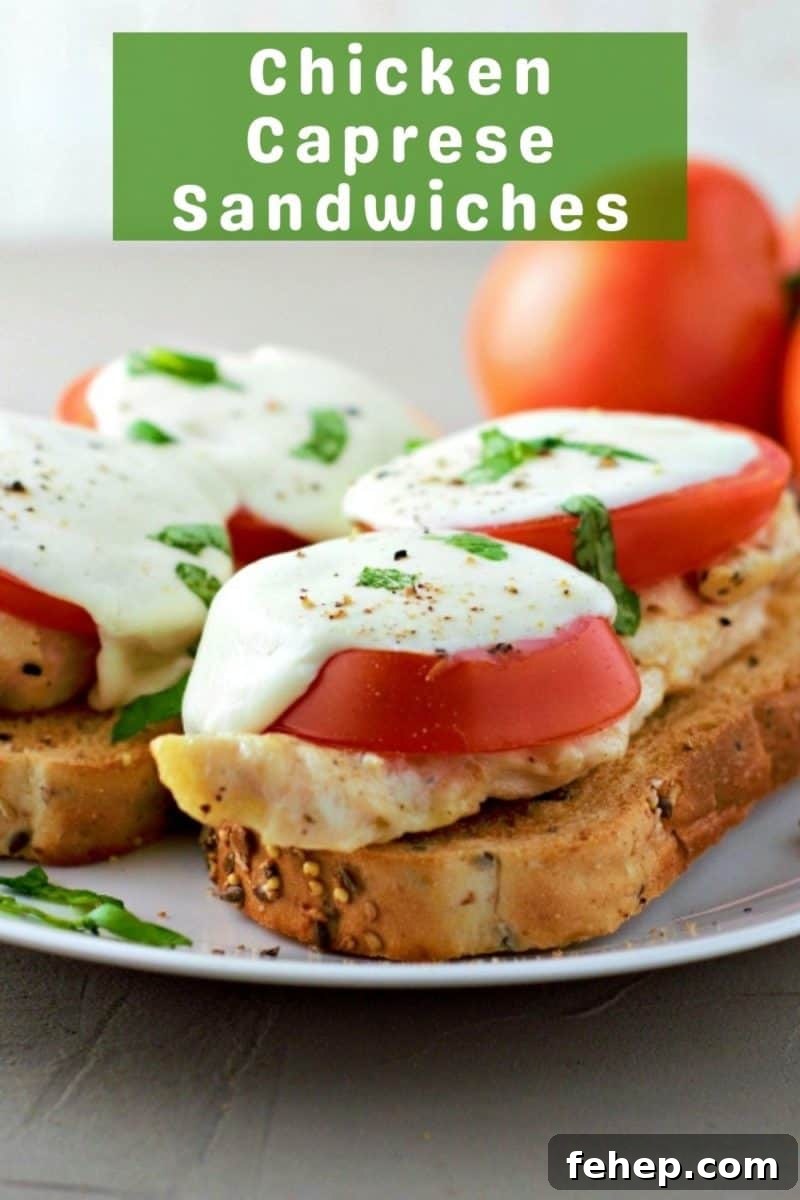 two Open Face Chicken Caprese Sandwiches on a plate.