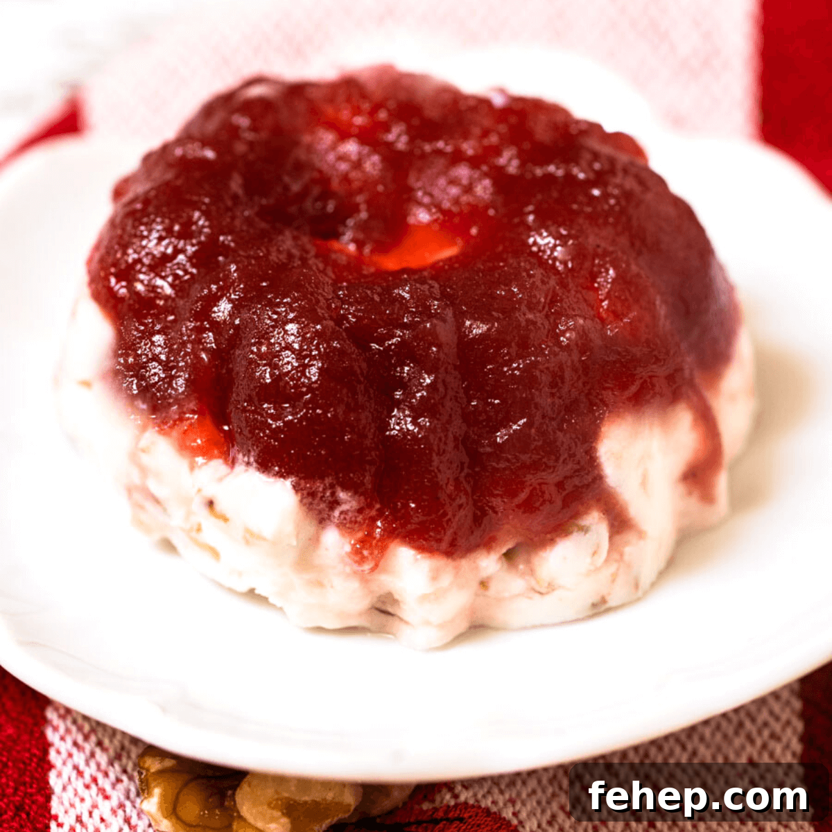 Simple 3-Step Leftover Turkey Casserole Recipe 7 Molded frozen cranberry salad on a white plate