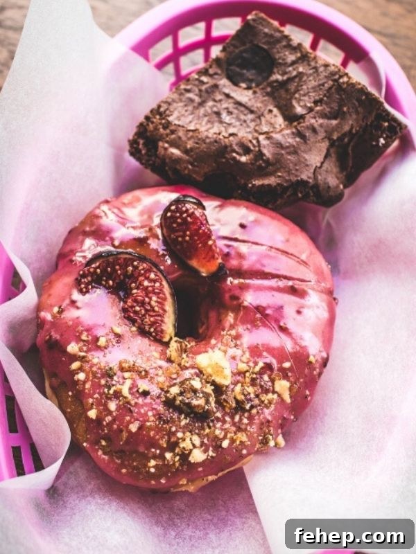 close-up doughnut and chocolate brownie