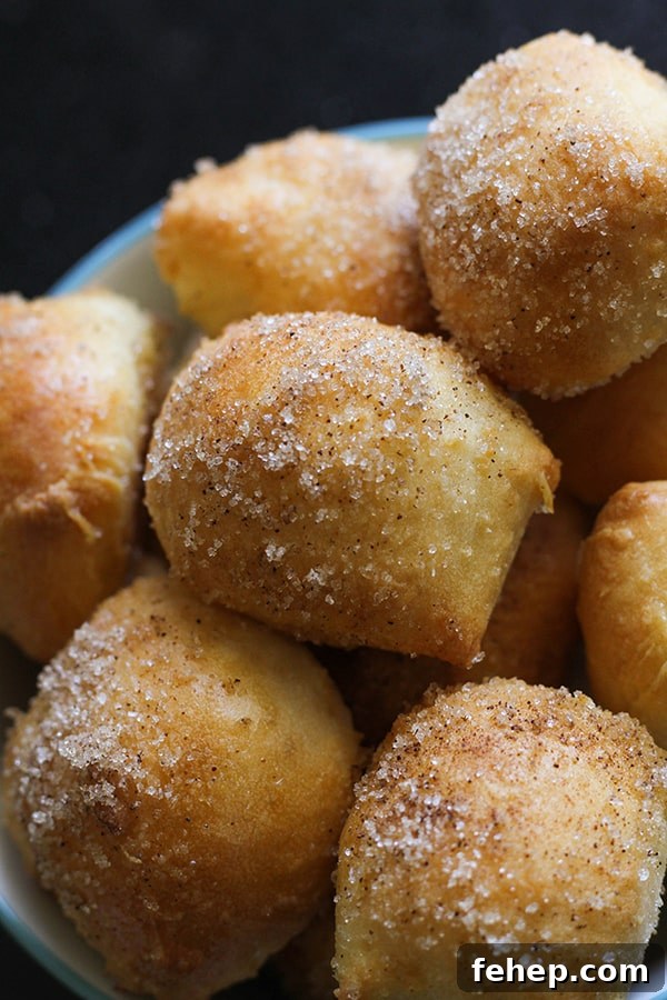 Cinnamon Sugar Pretzel Bites (Yeast-Free) 11 pretzel bites covered in cinnamon sugar in a bowl.