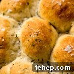 A closeup of herbed skillet rolls.