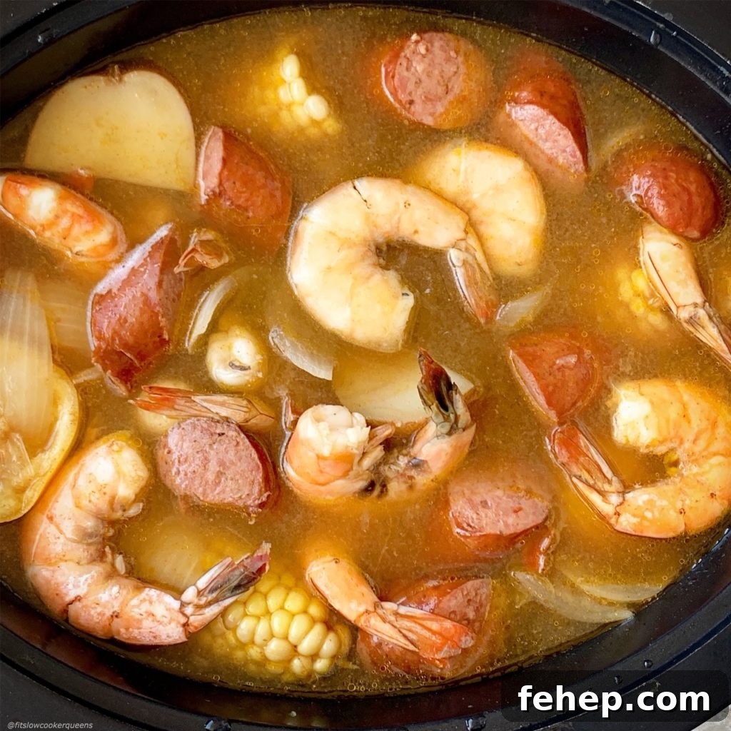 cooked seafood boil ready to drain