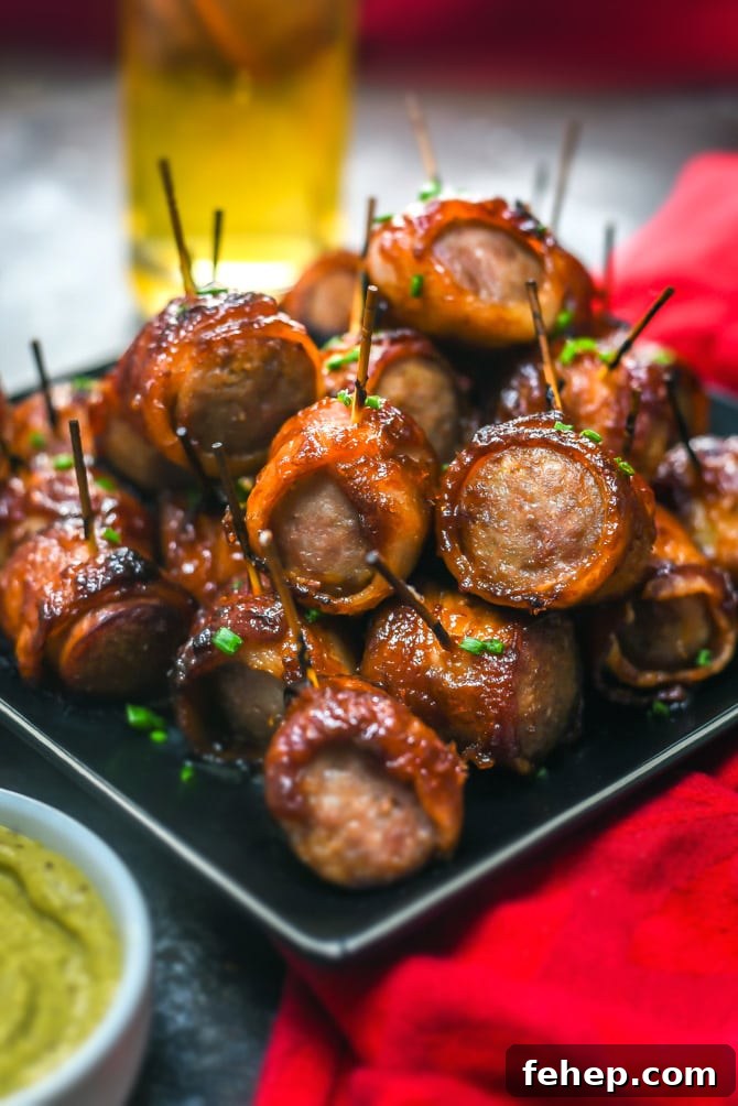 Bacon-Wrapped Brat Bites with 5 Simple Ingredients 4 5 Ingredient Bacon-Wrapped Bratwurst Bites. Just wait til you see how easy these sweet, spicy, smoky appetizer bites are to make! | hostthetoast.com