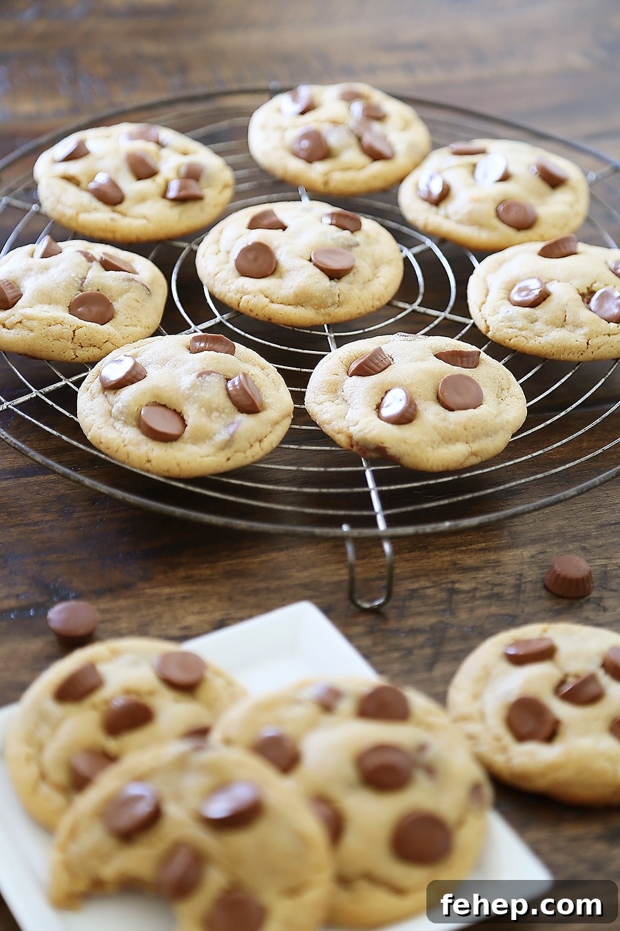 Soft Peanut Butter Cup Cookies - Perfectly soft and chewy peanut butter cookies, with gooey chocolate peanut butter cups hidden inside! Thecomfortofcooking.com