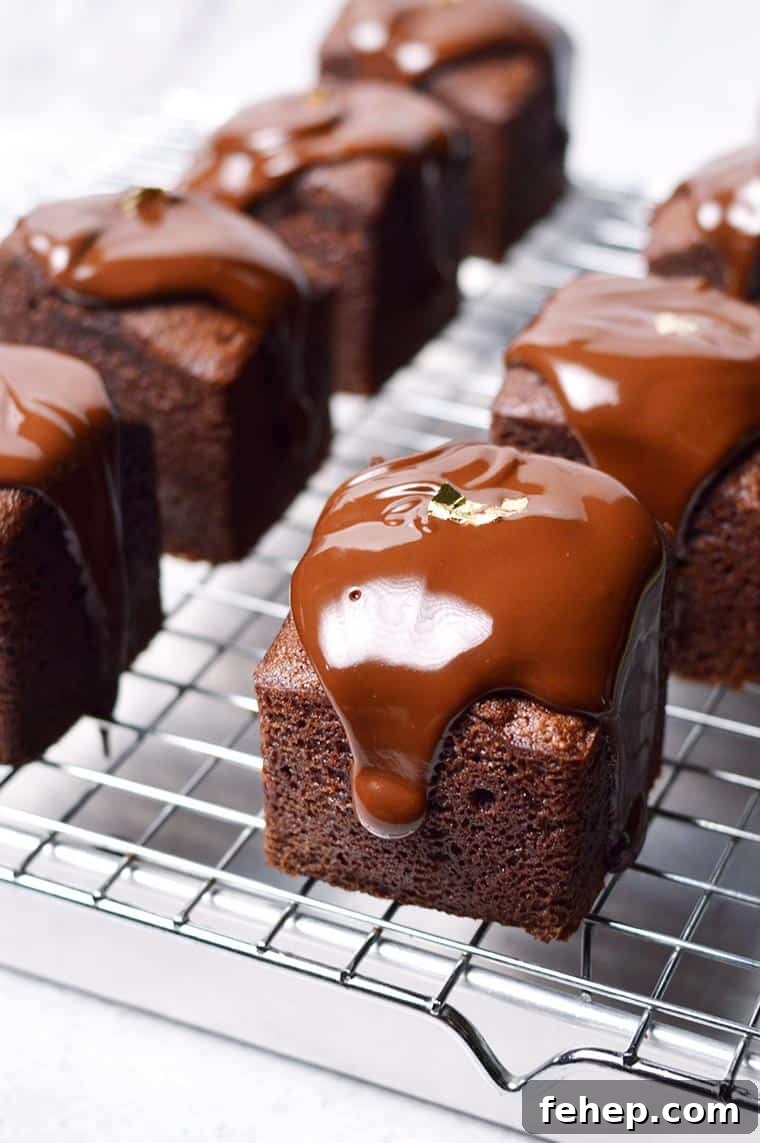 chocolate cube pound cakes with chocolate drip