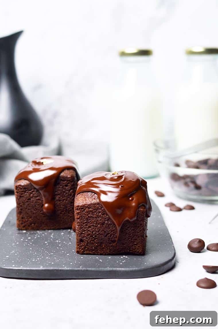 chocolate cube pound cakes with chocolate drip