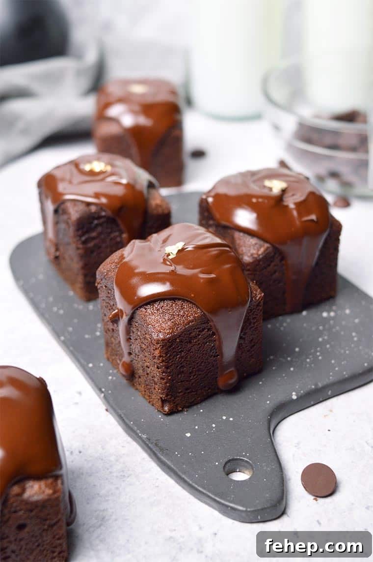 chocolate cube pound cakes with chocolate drip