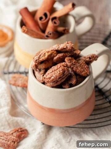 Cinnamon Roasted Pecans in cute mugs