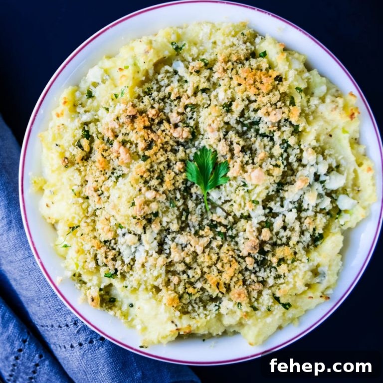 Easy Potato Bake with Blue cheese and crumb topping.