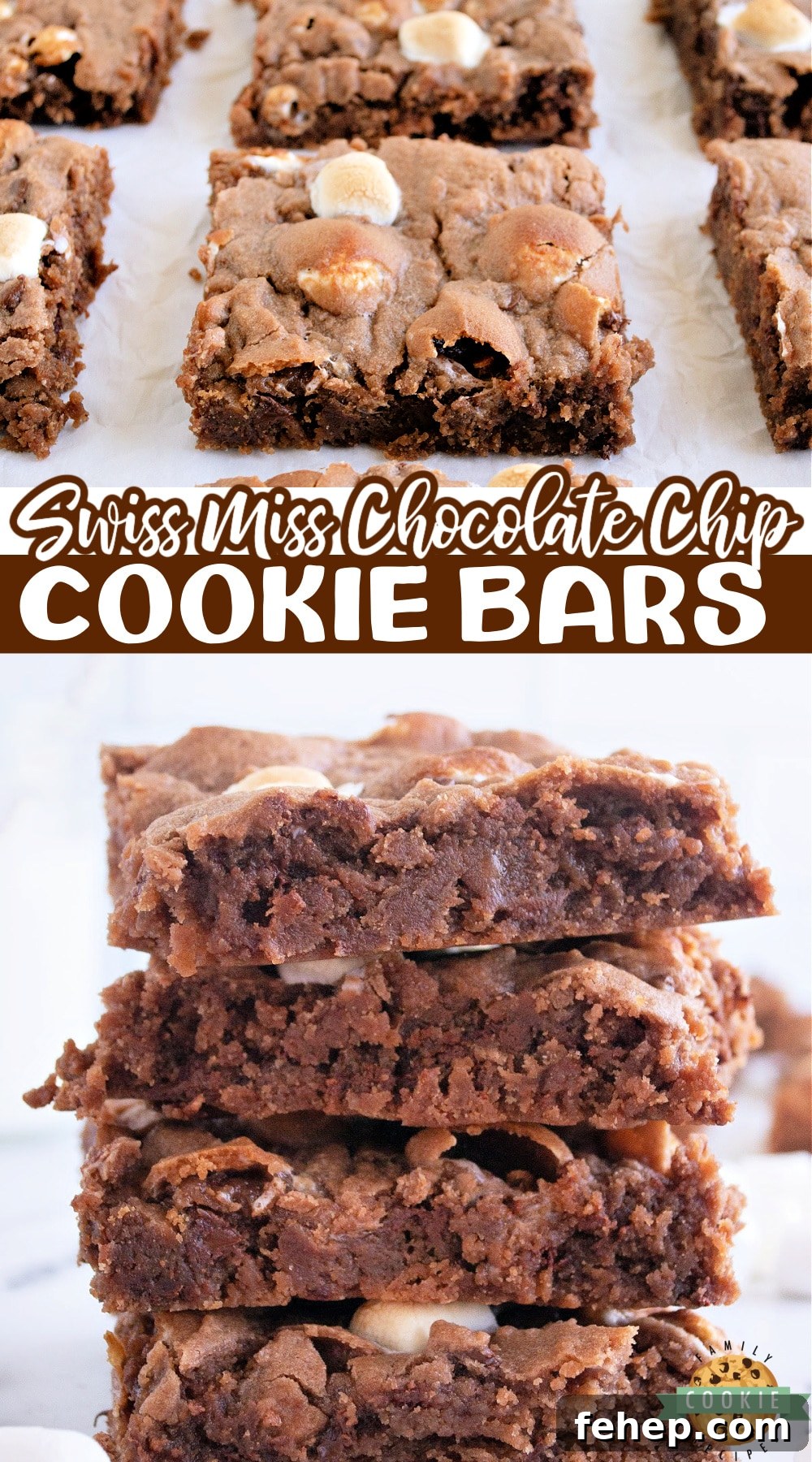 Swiss Miss Chocolate Chip Cookie Bars are made with hot cocoa mix, marshmallows and chocolate chips! Soft and chewy cookie bar recipe that tastes like a cup of hot chocolate! 