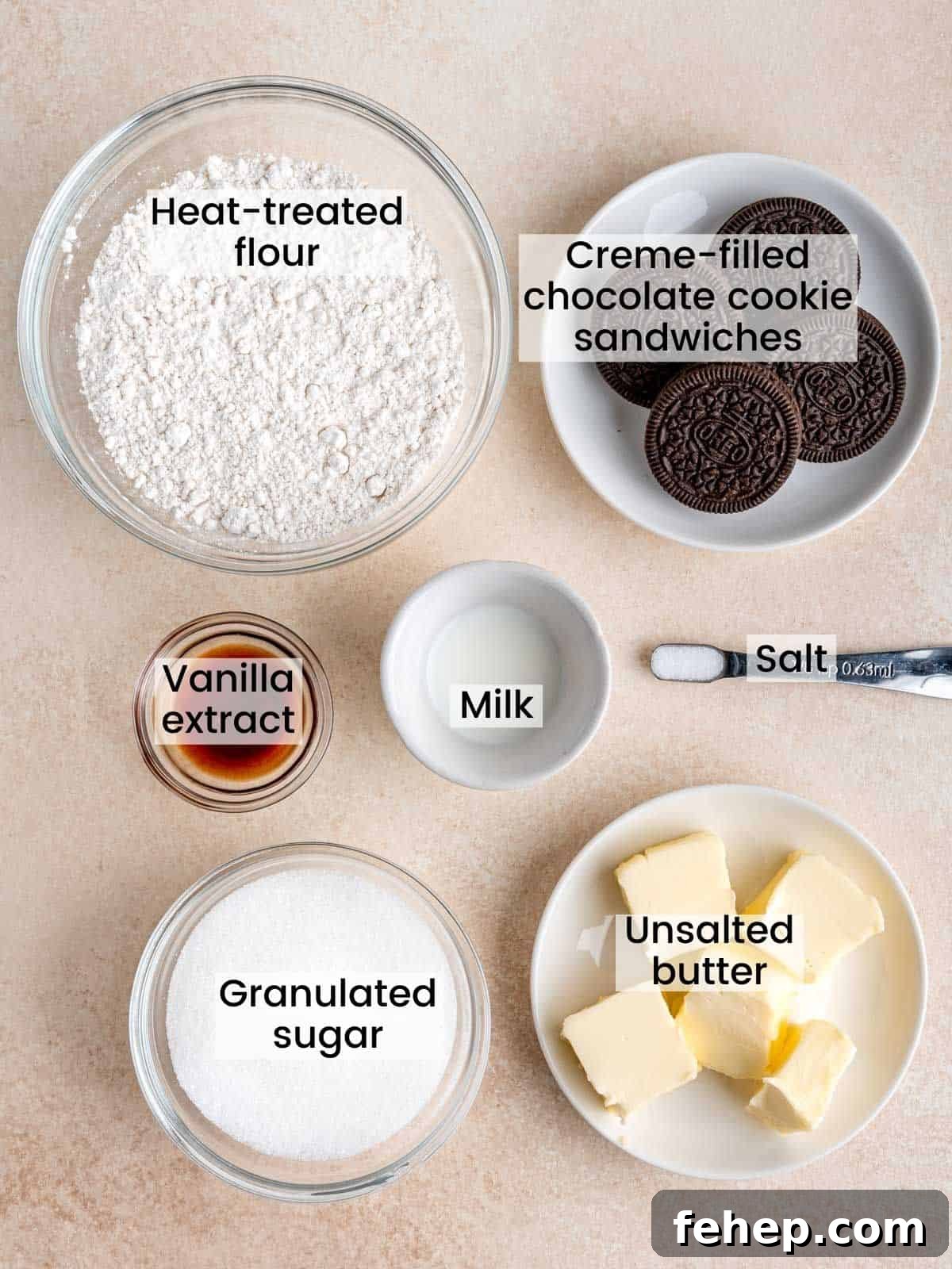 Edible Cookies and Cream Cookie Dough Recipe for Safe Snacking 3 Ingredients needed to make edible cookies and cream cookie dough.