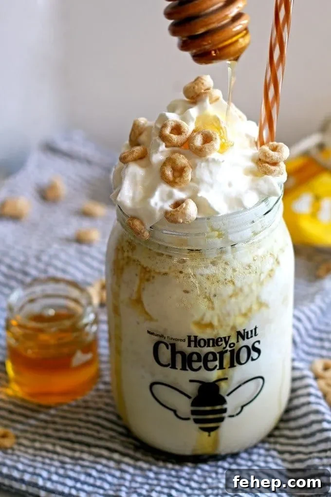 This honey nut Cheerios milkshake tastes just like a bowl of cereal and milk!