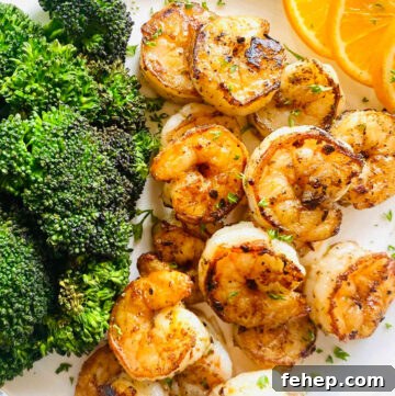 pan seared shrimp recipe with lemon and broccoli.