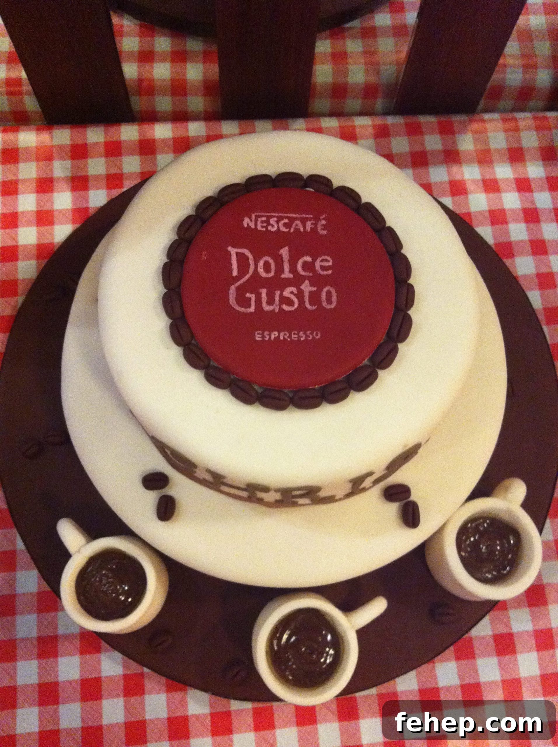 Top view of a cake for a coffee lover with Costco sugar logo