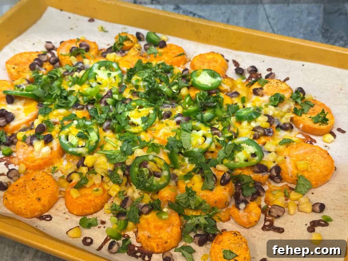 close up of toppings on sweet potato nachos
