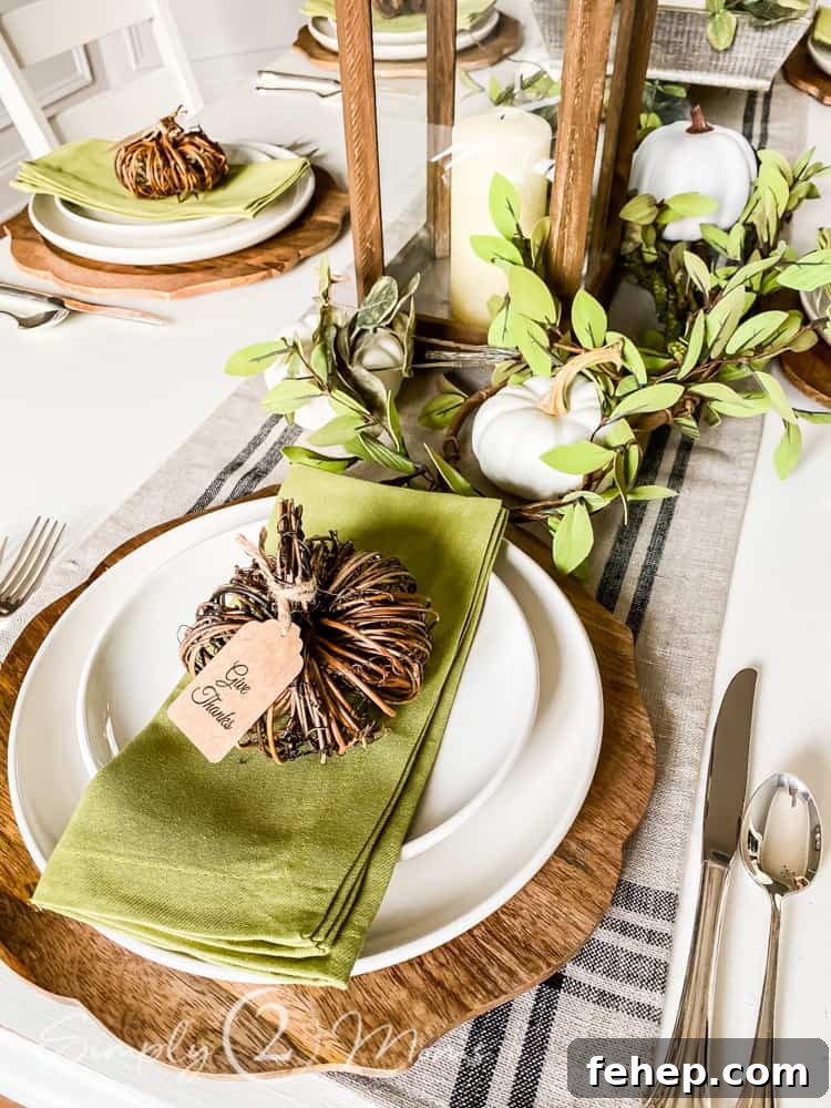 close up of thanksgiving place setting on dining room table