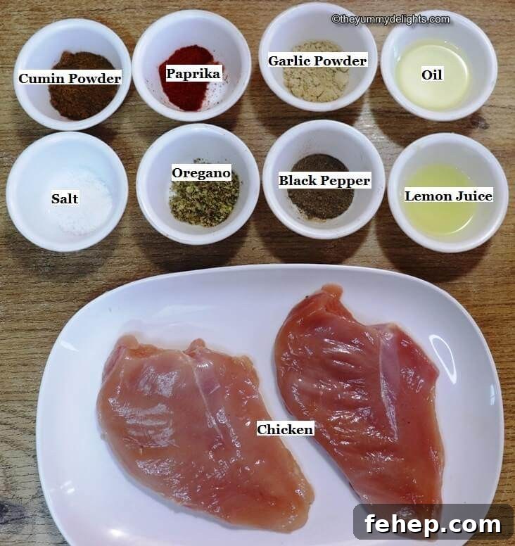Individually labeled ingredients to make cumin chicken is laid out on a table