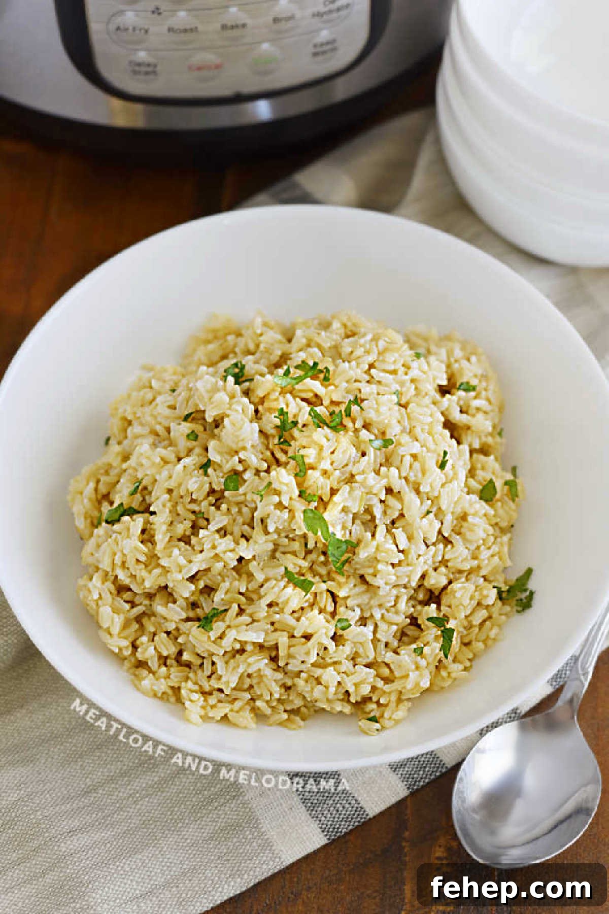 Perfect Instant Pot Brown Rice Recipe — Fluffy, Hands-Off Cook 2 bowl of instant pot brown rice with parsley