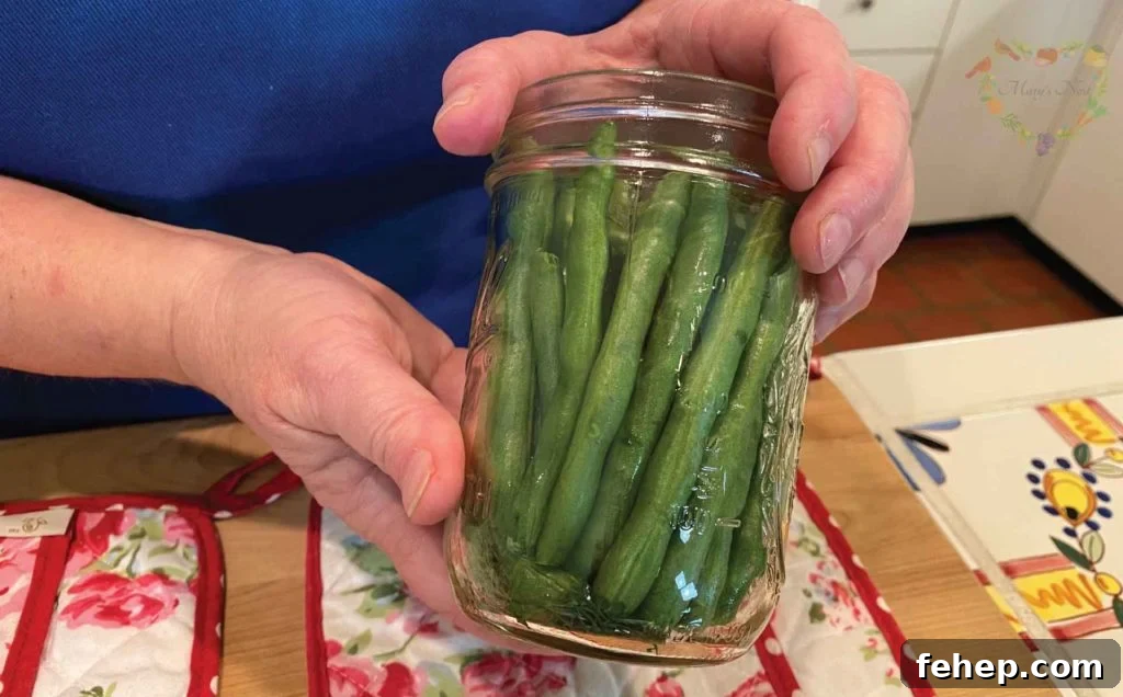 Crisp Pickled Green Beans Recipe with Water Bath Canning Guide 2 Pickled green beans in jars