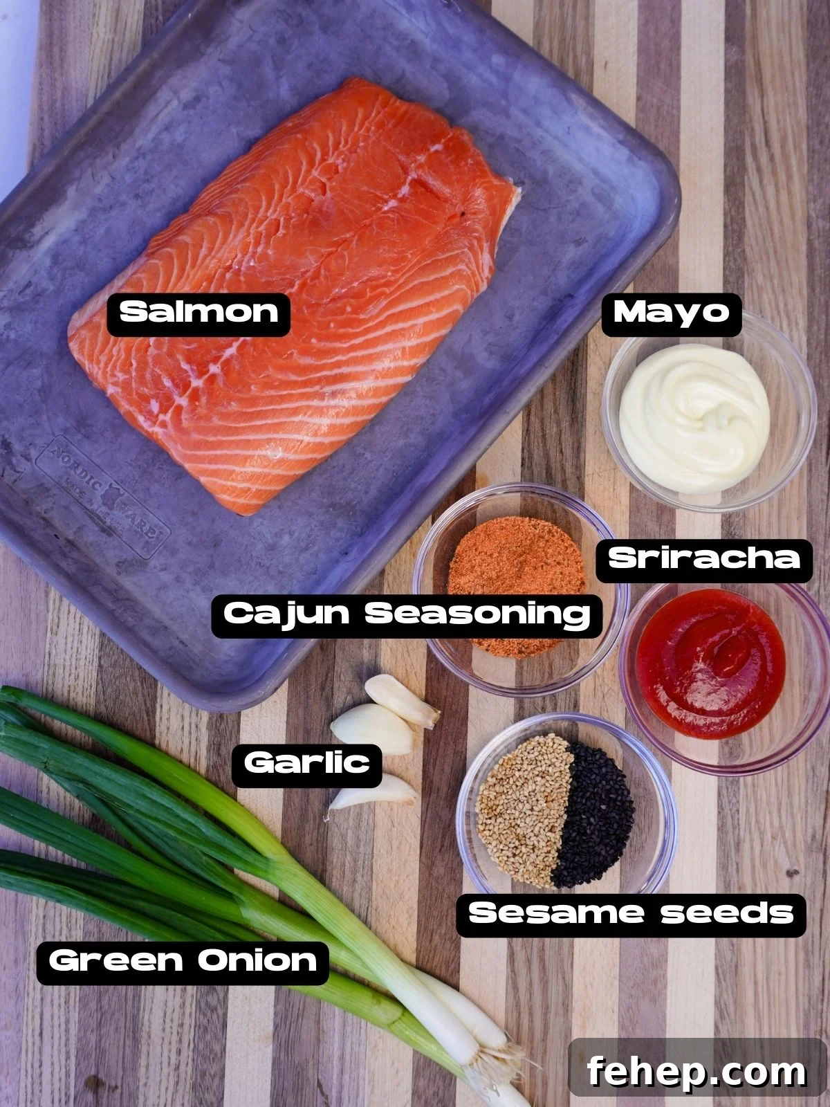 Crispy Cajun salmon bites ingredients.