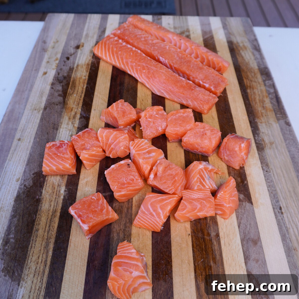 cubed salmon.