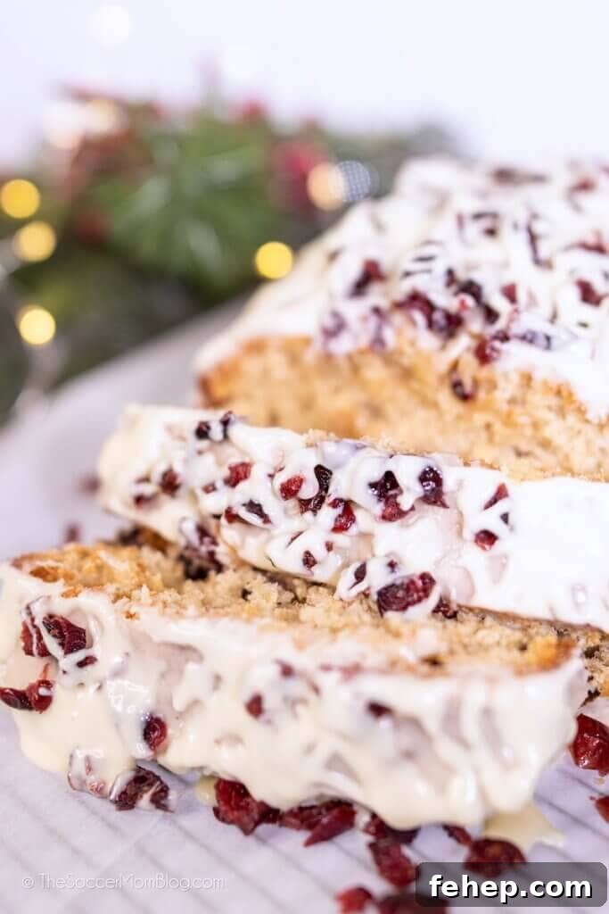 sliced cranberry bliss bread with white chocolate