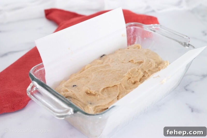 quick bread in prepared loaf pan ready to bake