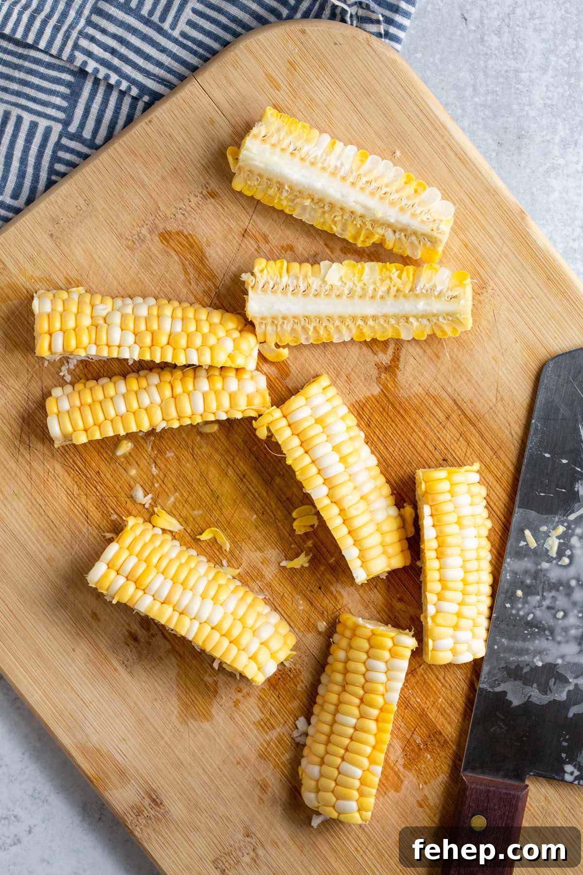 Crispy Air Fryer Corn Ribs Recipe for Summer BBQs 4 Cutting corn into ribs.
