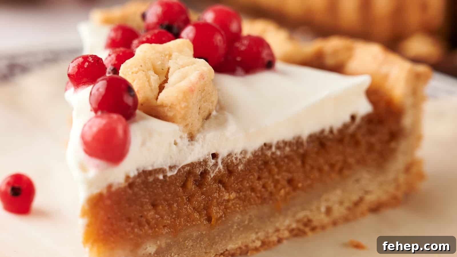 11 Spooky Halloween Treats to Liven Up Any October Night 12 A slice of pumpkin pie on a plate with cranberries.