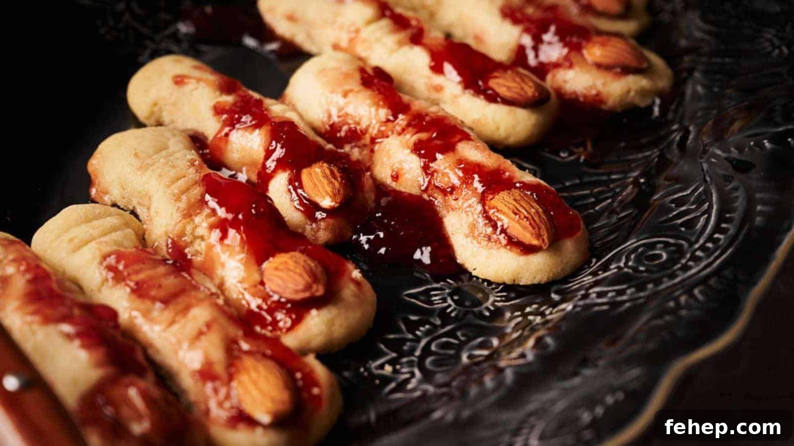 11 Spooky Halloween Treats to Liven Up Any October Night 3 A plate of witch finger cookies with jam and jelly on it.