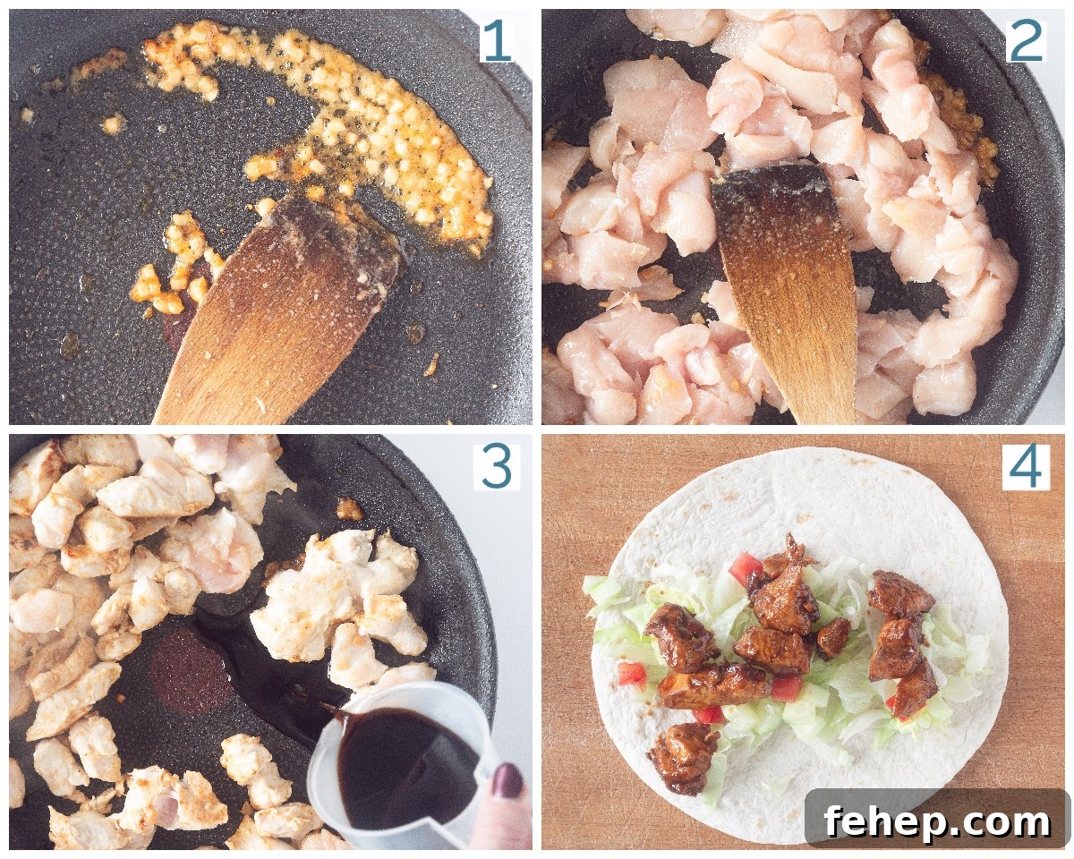 Soy Chicken Wrap Recipe: Flavorful Plant-Based Lunch Ideas 3 in four photos the preparation of wraps with soy sauce
