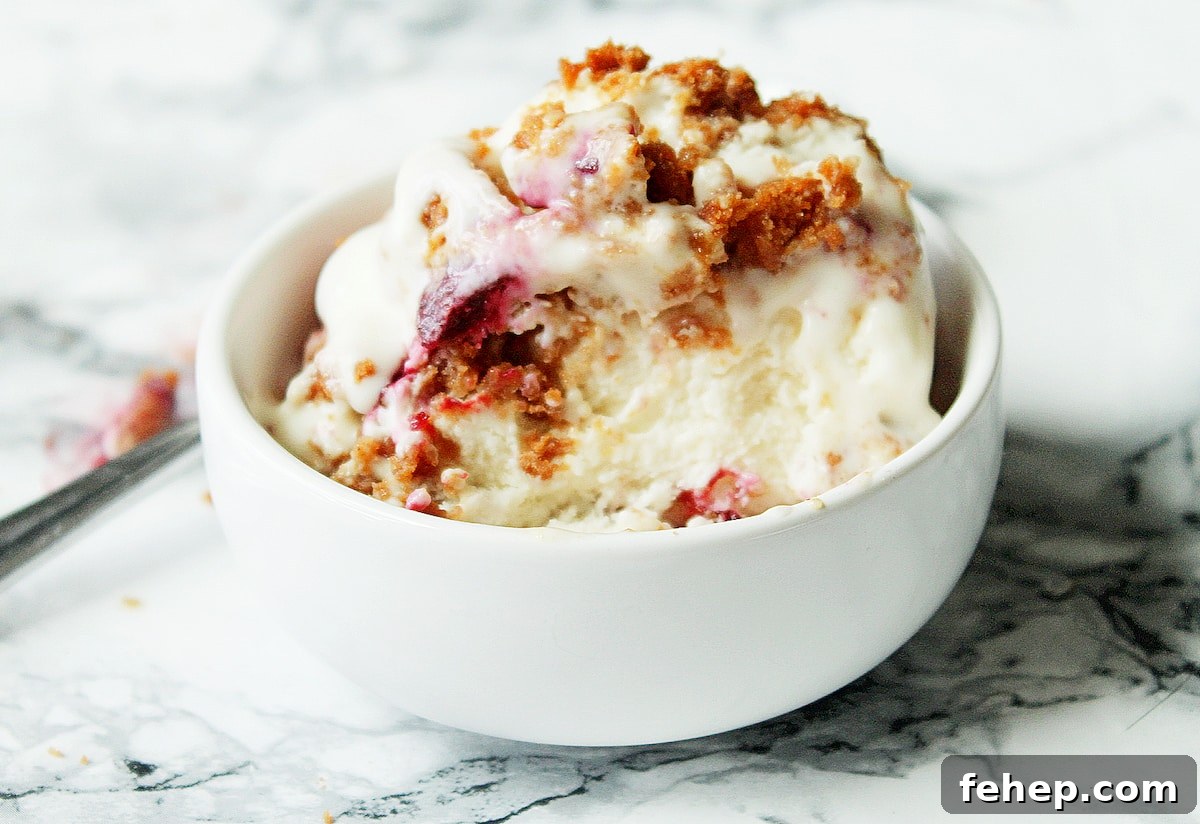 blackberry cheesecake ice cream in a bowl