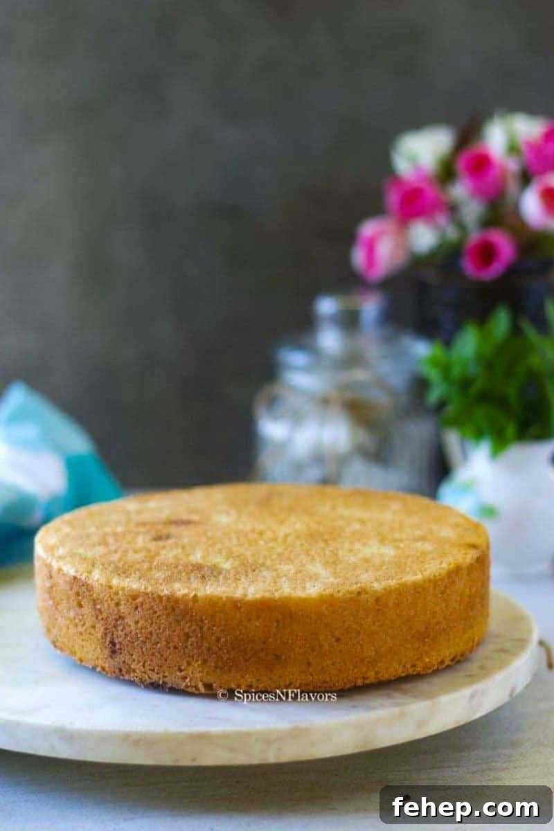 Eggless Rava Cake Recipe for Beginners: Soft Semolina Cake Tutorial 2 cake placed on a marble cake board with flowers in the background