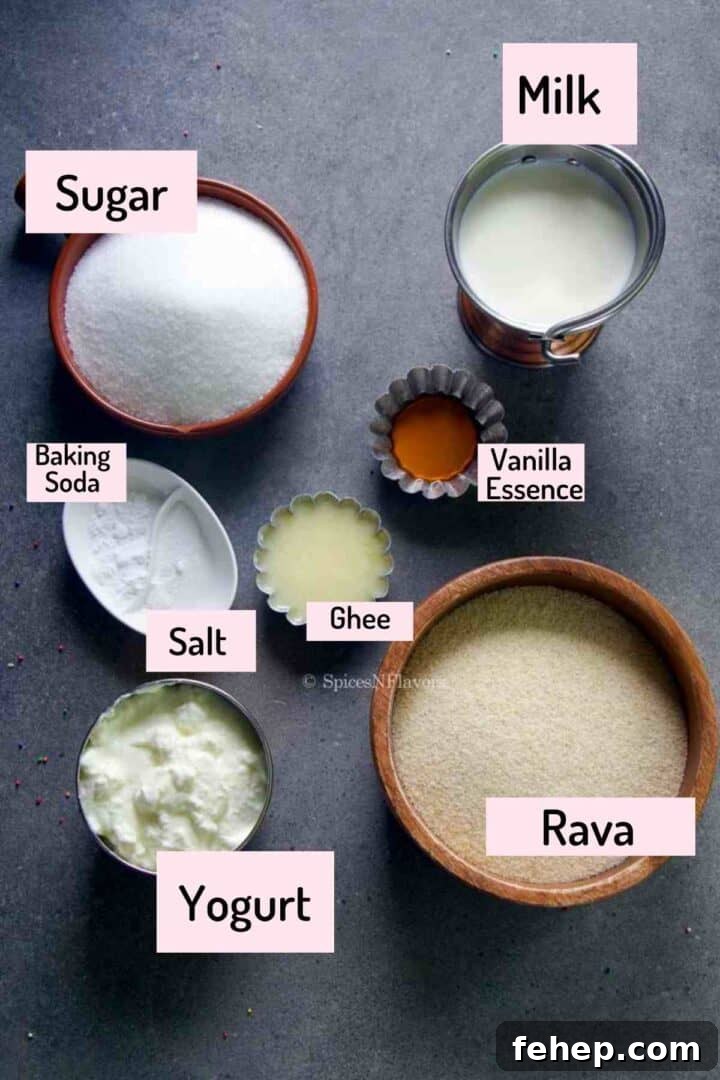 Eggless Rava Cake Recipe for Beginners: Soft Semolina Cake Tutorial 3 ingredients needed to make the cake