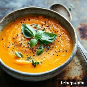 Spicy sweet potato soup with cream and black pepper.