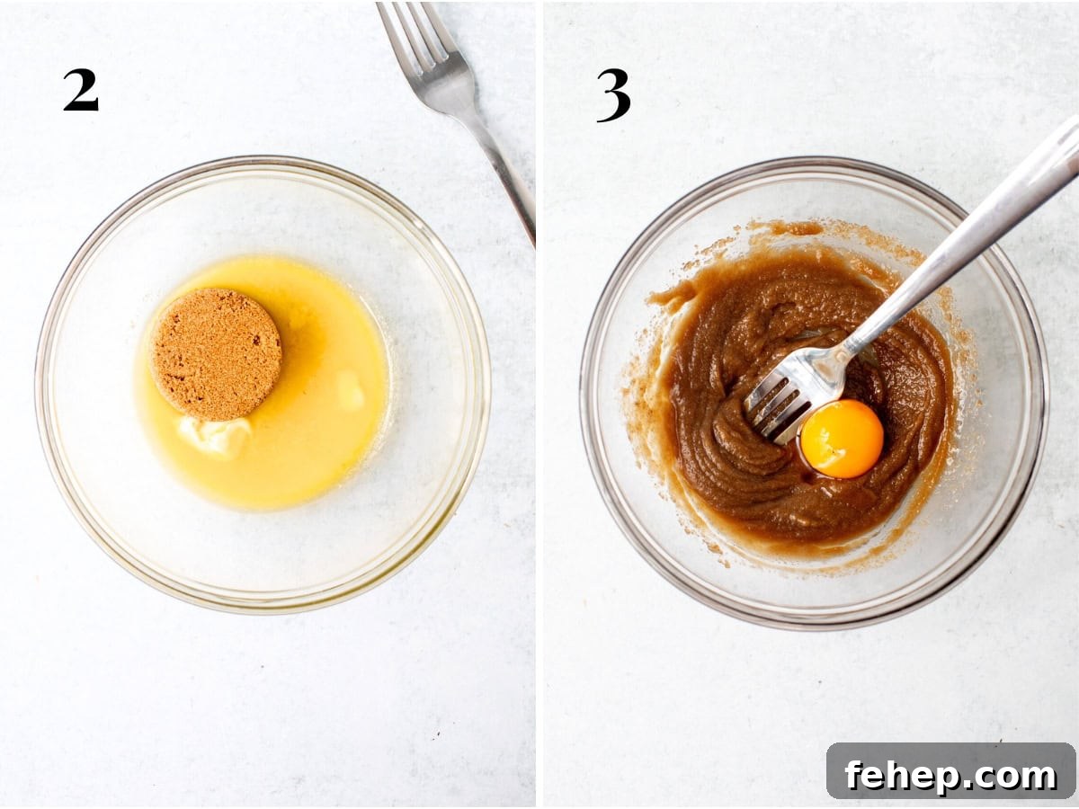 Single-Serve Chocolate Cookie Recipe: Moist Microwave Mug Cookie 4 Bowl of melted butter and sugar, and bowl of melted butter and sugar whisked together with egg yolk and vanilla extract added