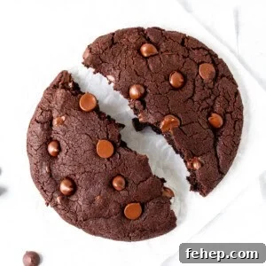 Single-Serve Chocolate Cookie Recipe: Moist Microwave Mug Cookie 9 Single serving chocolate cookie, broken in half