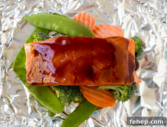 Glazed Salmon and Veggies in Foil | chefsavvy.com Glazed Salmon and Veggies in Foil
