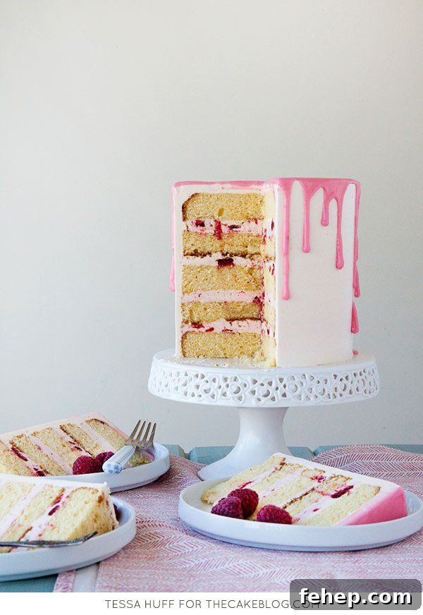 Raspberry and Blood Orange Layer Cake Recipe 4 fresh raspberries and a blood orange glaze | Raspberry & Blood Orange Cake| Recipe by Tessa Huff for TheCakeBlog.com