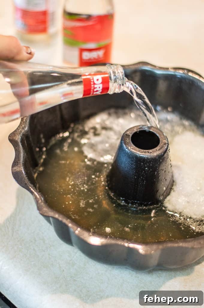 Sparkling soda poured into a bundt pan