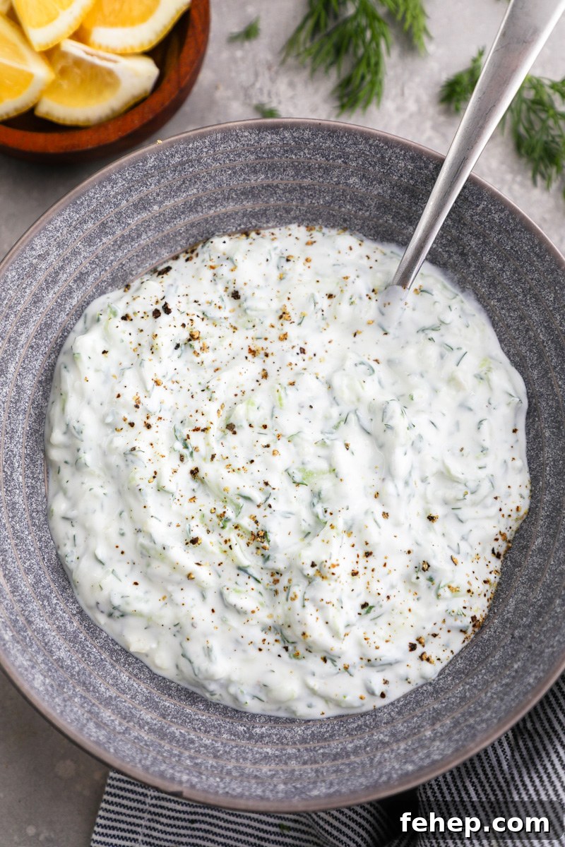 Homemade tzatziki sauce ready to be used for chicken bowls